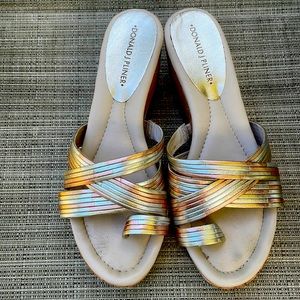 Donald J Pliner metallic cork wedge sandals, size 8M
